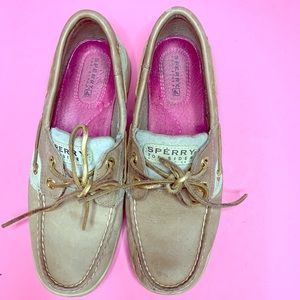 Tan/glitter sperry shoes